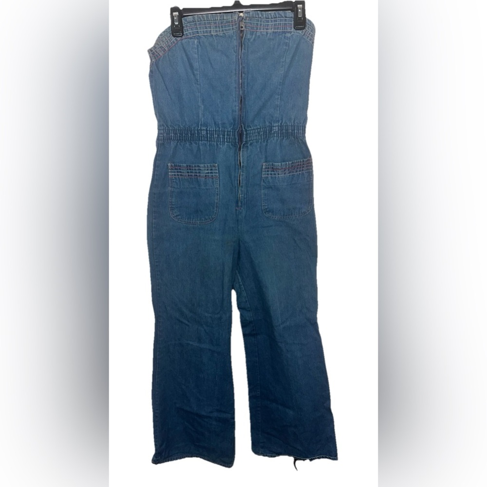 Vintage Spiegel Womens Strapless Chambray Blue Romper Jumpsuit Size 11.5-12
